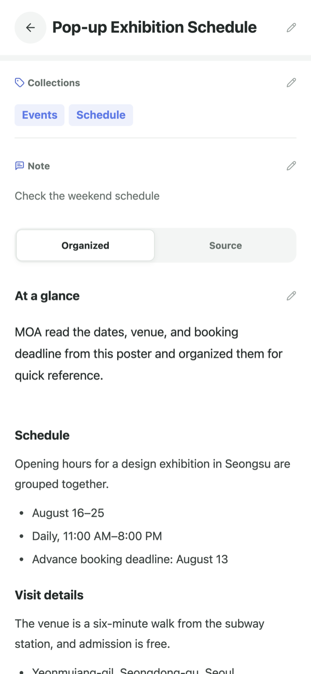 MOA detail screen showing the summary next to the original