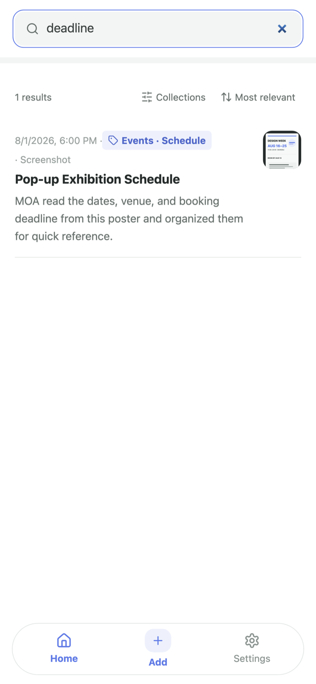 MOA search results for a single keyword